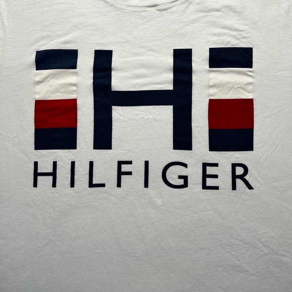 Tommy Hilfiger Men’s T-Shirt XL White Cotton Big Logo Crew Neck Tee - Picture 2 of 6